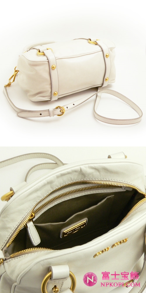 ミュウミュウ MIUMIU ハンドバッグ/ショルダーバッグ 2WAY ストラップ付き レザー アイボリー（TALCO） RN0768 VITELLO SHINE TALCO